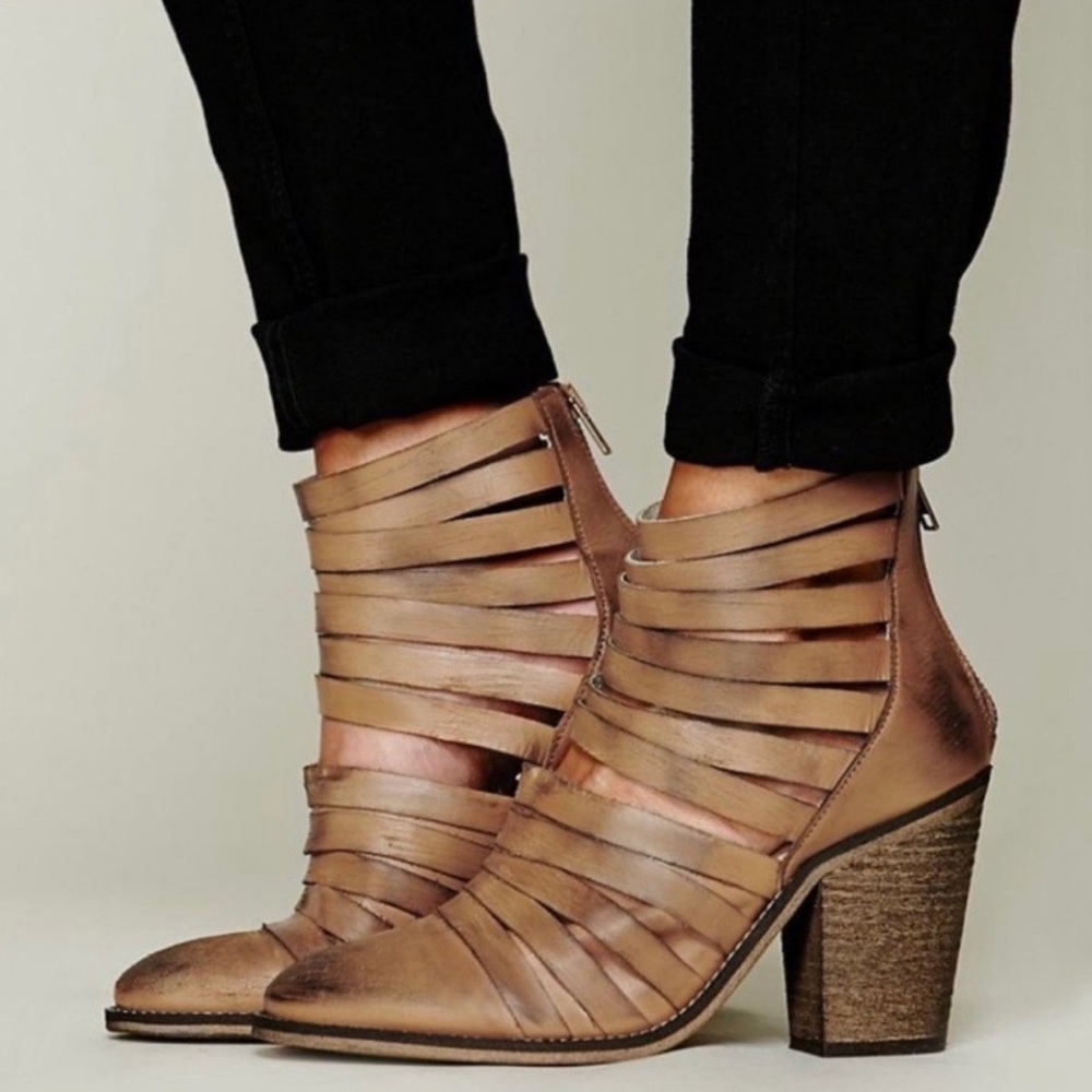 Free People Leather Hybrid Strappy Heeled Boots